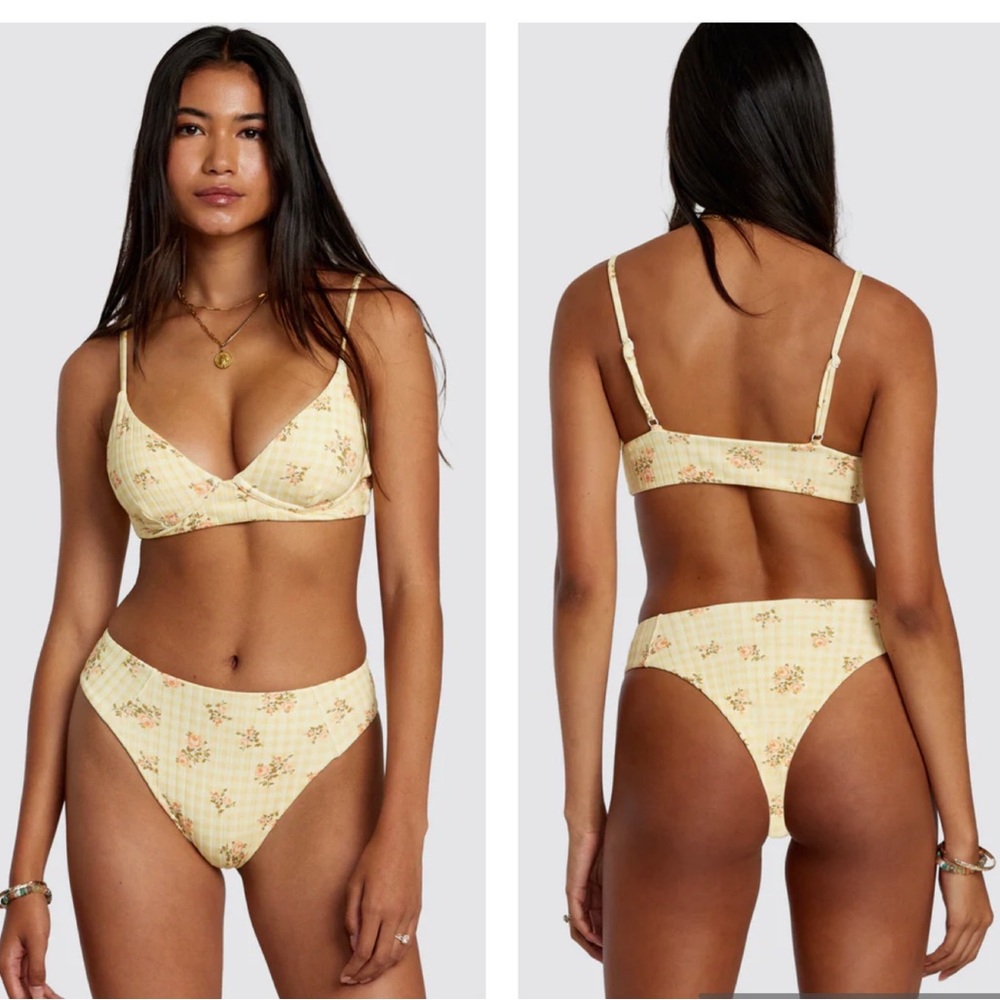RVCA COTTAGE WIDE RIB TRIANGLE TOP  & Cottage Wide Rib Cheeky Bikini Bottom, S